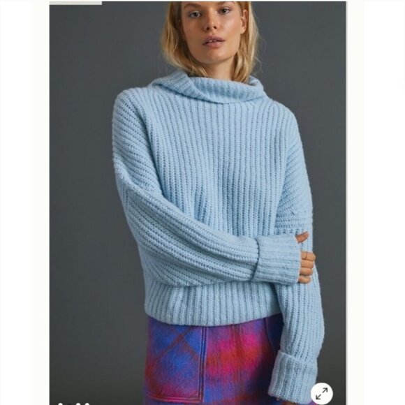 Anthropologie Athena Cowl Neck Sweater Pullover Alpaca Wool Blue XS Maeve - Picture 9 of 10
